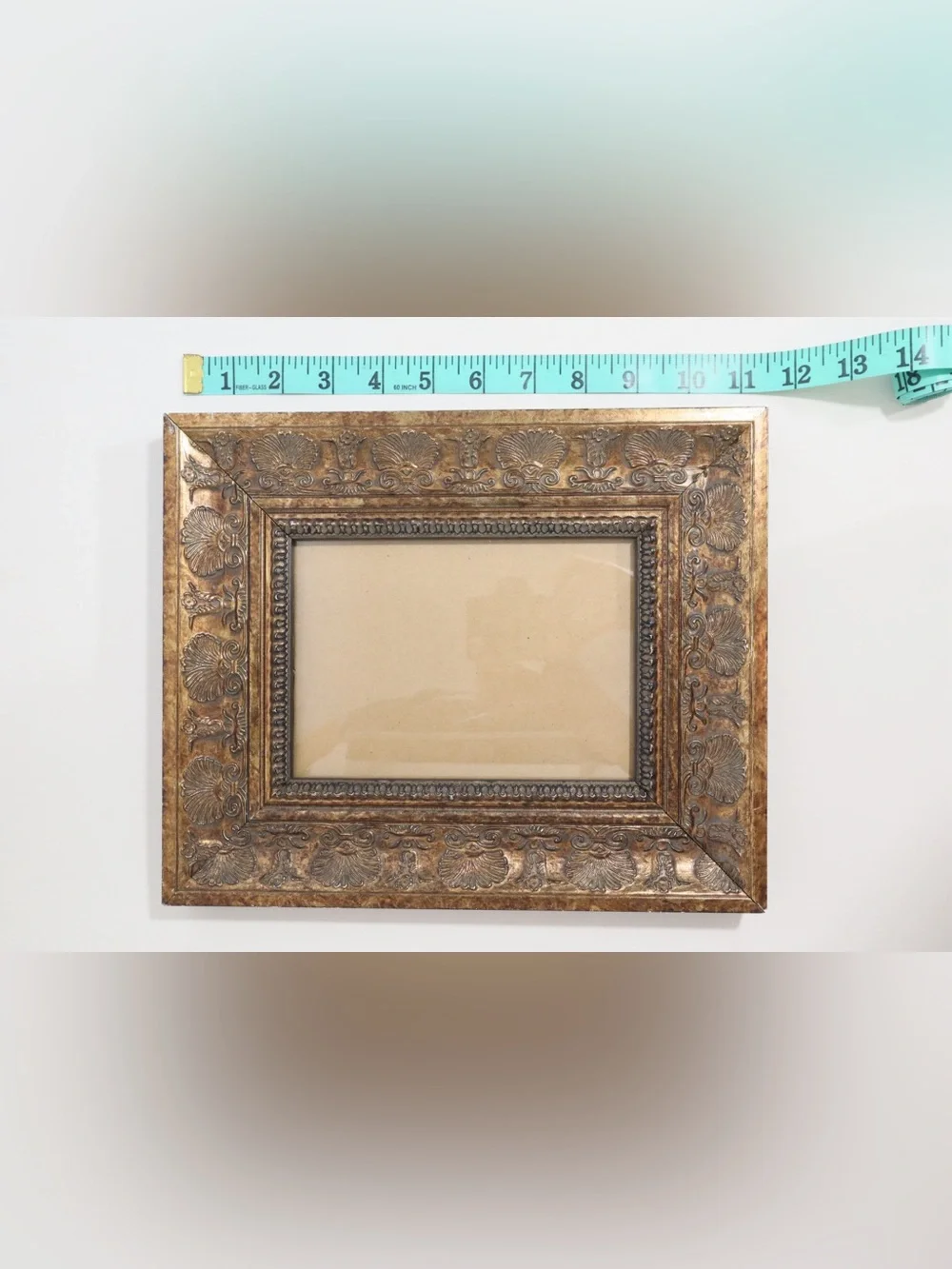 Ornate Antique Style Bronze Gold-toned Photo Frame Baroque embossed shell 9x11